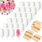 6 Set Silicone Popsicle Molds Ice Cream Mould 4 Cavity Ice Lolly Mold White Oval Cake Pop Mold with 300 Pieces Wooden Sticks for DIY Ice Cream Popsicle Cake