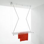 foxydry Mini, Ceiling Mounted Pulley Clothes Airer, Clothes Drying Rack, Vertical Folding Laundry Drying Rack in aluminium and steel 128x54x25 cm / 50.4x21.26x9.84 in