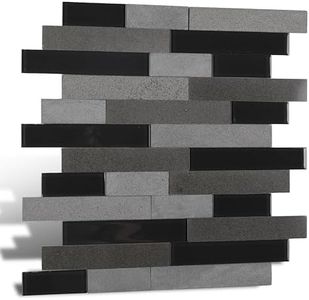 Nicesungdeco Peel and Stick Natural Stone Mosaic Backsplash Tiles, 12" x 12" 5-Sheet Backsplash Self Adhesive Tiles for Kitchen Fireplace Vanity (Black)