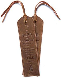 Leather Bible Bookmarks - 2 Leather Christian Bookmarks with Inspirational Bible Verse | Psalm 23 The Lord is My Shepherd | Perfect Religious Book Marker Gifts for Men, Women, Readers and Friends