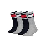 Tommy Hilfiger Unisex Kid's CREW SOCK, Middle Grey Melange/Navy, 35/38 (pack of 4)