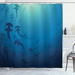 Ambesonne Sea Animals Shower Curtain, Hammerhead Shark Scan Ocean Dangerous Predator Wild Nature Illustration, Cloth Fabric Bathroom Decor Set with Hooks, 69" W x 84" L, Navy Blue