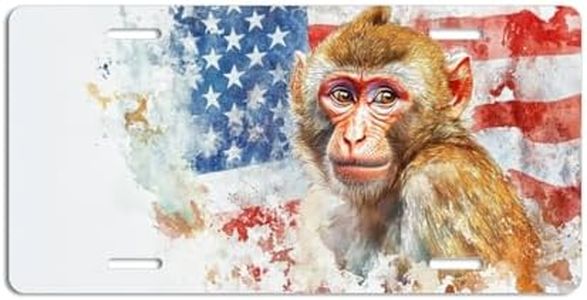 NGZ Monkey License Plate, Funny Pet American Flag Painting Aluminum License Plate Suitable for Car, RVs, Bars, Fences, garages, etc. 12x6 Inch