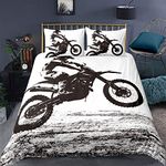 Feelyou Dirt Bike Comforter Cover,Sports Biker Motocross Racing Moves Theme,Youth Cool Teen Boys Decorative 3 Pieces Bedding Set Twin(1 Duvet Cover Set & 2 Pillow Shams),Black and White