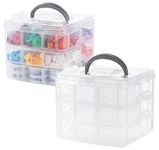 ilauke 2 Pcs Craft Storage Box, 6 Tier Transparent Craft Box with 36 Compartments, Clear Plastic Tiered Craft Organiser Box for Kids, Arts and Crafts Box for Beads, Jewellery, Tools