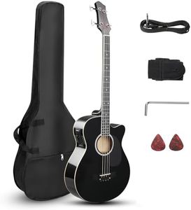 Ktaxon 4 String Acoustic Bass Guitar, Full Size Bass Guitar Kit with Portable Guitar Bag, Premium Cable, Wrench, Strap, Plectrum (Black)