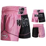 Farabi Kids Muay Thai Shorts Kick Boxing Training Trunks (Pink/Black, X-Small)