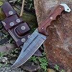 Grace Knives Handmade Hunting Knife Damascus Steel Fixed Blade Knife 10.5 Inch Bushcraft Knife with Leather Sheath G-M 20