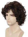 Yuehong Short Curly Brown Wig Men Cosplay Wigs Heat Resistant Halloween Wigs