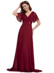 Ever-Pretty Glamorous Double V-Neck Ruffles Padded Evening Dress, 12, Burgundy