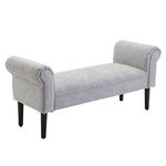 HOMCOM Bed End Side Chaise Lounge Sofa Window Seat Arm Bench Wooden Leg Linen Fabric Cover Grey