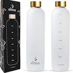 alma 1L Lightweight Tritan Water Bottle [Leakproof & Shatterproof] 32 oz Water Bottle screw top - Sports water bottle no straw - Office, Yoga, Gym bottles - Cute aesthetic water bottles (White/Gold)