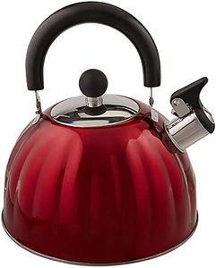 Mr. Coffee Twining Pumpkin Shaped Stainless Steel Whistling Tea Kettle, 2.1-Quart, Metallic Red