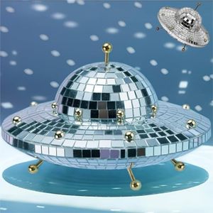 Disco Ball UFO Shaped Decor - Silver Disco Retro Reflective Spaceship Mirror Ball for Disco Party Birthday Home Dance and Events，UFO Themed Disco Balls Decorative Handmade Gift