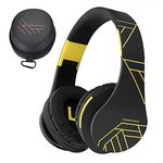 PowerLocus Bluetooth Over-Ear Headphones, Wireless Stereo Foldable Headphones Wireless and Wired Headsets with Built-in Mic, Micro SD/TF, FM for iPhone/Samsung/iPad/PC (Black/Yellow)