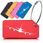 Pack of 5 Multicolour Strong Aluminium Luggage Tags, Secure, Easy to Spot, Privacy, Variety of Colours, Strong Steel Cable