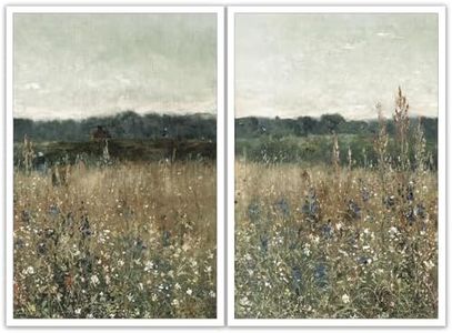 Htdsks Set Of 2 Retro Wildflower Field Landscape Posters Landscape Painting Nature Abstract Prints Painting Modern Rustic Style Canvas Wall Art Creoate Farmhouse Wall Decor Art 12x16in Unframed