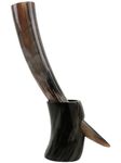 Real Drinking Horn with Stand Handmade for Viking Ale Beer Wine Malt Goblet Tumbler (14 Inches, Natural Horn)