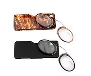 SOOLALA Women Men Go Everywhere SOS Pince Nez Style Nose Resting Pinching Portable Wallet Eye Glasses, BlackLeopard, +3.5x