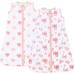 Baby Wearable Blanket 0.5 TOG, Organic Cotton Sleeping Sack, Baby Sleep Bag with 2-Way Zipper, Lightweight and Breathable Sleeping Bag, Large (12-18 Months), Roses & Hearts