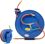 Welding Hose Reel Retractable, 1/4" Hose 100' Length Twin Oxygen Acetylene Rubber Hoses, STD Duty Max 200PSI Dual-Hose Twin Welding Welders Reel Tool, Heavy Duty Industrial Single Arm Construction