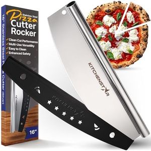 16" Pizza Cutter Rocker Blade by KitchenStar - Sharp Stainless Steel Slicer Knife w Protective Cover, Dishwasher Safe Pizza Oven Accessories, Silver