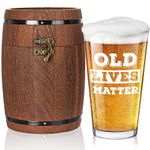 LIGHTEN LIFE Old Lives Matter Beer Glass 16 oz,Unique Pint Glass in Valued Barrel Box,Cool Birthday or Retirement Gfit for Husband,Dad,Grandpa,Senior Citizen,Over The Hill Gag Gifts for Old Men