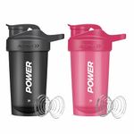 ACUNA POWER Shaker Bottle For Protein Powder 400 ml (Pack Of 2) | Protein Shaker BPA Free Leakproof Screw On Lid Secure Flip Cap, Sports Gym Supplement Protein Shake Bottle (Black- Hot Pink)