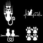 (Pack of 4)Car Bumper Stickers Decal Cute Cat and Footprint Images Window Stickers (White)