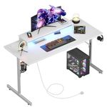 Bestier Gaming Desk 131.6 CM with Power Outlets & LED Light Computer Desk with Monitor Stand Gamer Workstation with Cup Holder & Headset Hooks for Home Office Bedroom