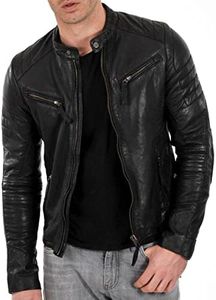 DECIMAL Men's Black & BROWN Genuine Lambskin Leather Biker Jacket VINTAGE REAL MOTORCYCLE JACKETS FOR MEN, Black, X-Large