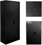 Panana Metal Storage Office Cabinet 2 Door Cupboard 5 Shelves 185cm Tall Furniture (Black, 5 Tier)