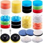 SIQUK 35 Pieces Car Polishing Pad Kit 3 Inch Buffing Pads Foam Polish Pads Polisher Attachment for Drill