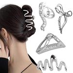 Ypkia 4 Pcs Large Hair Claw Clips for Thick Hair claw silver Metal Strong Hold Jaw Clips for Women and Girls