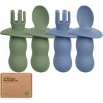 KeaBabies 4-Pack Silicone Baby Spoons and Forks Set - Baby Spoon Self Feeding, BLW Baby Utensils 6-12 Months, Baby Led Weaning Feeding Spoon,Teething Infant Baby First Food Training Pre Spoon (Slate)