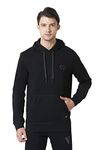 Van Heusen Men Sweatshirt - Cotton Rich - Hooded Neck Regular, Media Pocket, All Weather_70030_Black_M