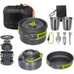 Lixada Camping Cookware Kit, Portable 2-3 People Camping Cooking Set Lightweight Non-Stick Camping Pot and Pan Set with Cups Spoon Fork Cutter for Outdoor Travel Camping Hiking Picnic BBQ