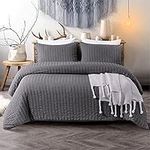 3 Pcs Dark Grey Seersucker Duvet Cover Sets with Pillow Case Seersucker Bedding Set with Zipper Closure Soft Microfibre Puckering Bedding Set King Size 220 x 230 cm