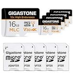 [5-Yrs Free Data Recovery][10x High Endurance] Gigastone MLC Micro SD Card 16GB 5-Pack with SD Adapter+5x Mini-case, 4K Video Recording, Security Cam, Dash Cam, Surveillance Compatible 95MB/s, U3 C10