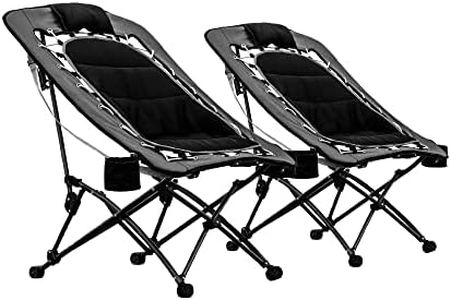 SHFT Outdoors Max Comfort Folding Bungee Chair 2 Pack for Sporting Events, Camping, Tailgating and Outdoor Living (Black)