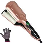 3 Barrel Curling Iron 1 inch Hair Crimper Professional Beach Waver Curling Wand, LCD Display Crimping Iron Deep Waver Hair Curler Iron, Dual Voltage Crimper Hair Iron Temp Controls Hair Waver Iron