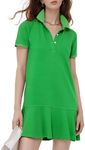 Flygo Womens Polo Dress Collared Short Sleeve Ruffle Golf Tennis T Shirt Sports Workout Mini Summer Dresses Tunic Pique(Green XSmall)