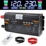 Yinleader 3000W Power Inverter 12V to 240V with LCD Display & Remote Control Power Converter with 3 AC Sockets & 4 USB Ports /6000W