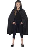 Smiffys Hooded Cape, Black Long, Halloween Child Fancy Dress, Child Dress Up Accessories