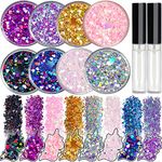 8 Jars of Cosmetic Chunky Glitter Shimmer Body Face Hair Eye Musical Festival Carnival Dance Halloween Party Beauty Makeup Temporary Tattoos Multicolored (40g/1.4oz)+FREE Quick Dry Glitter Glue(10ml)