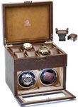 M Mirage Luxury Travel Automatic Watch Winder Box for Men - Dual 2 Watch Winder Slot and 8 Watches Storage - Coffee Brown Swiss-Motif Designed