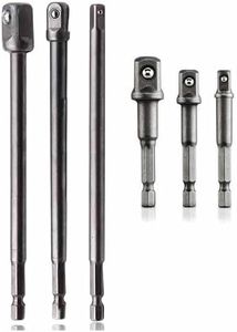 UPTODATETOOLS Impact Grade Drill Socket Adapter Set 6 PCS Drill Bit Holder Set-1/4” 3/8” 1/2” Hex Shank Impact Driver Socket Holder, 65-150MM Drill Bit Extension Attachments Accessories