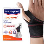 Hansaplast Active Wrist Support for Men & Women | 1 Unit | One Size Fits Most | Neoprene Wrist Band Supporter for Long Lasting Pain Relief & Stability | Skin Friendly Wrist Wrap/Strap with Thumb Loop for Comfortable Fit | Brace for Workout, Gym, Badminton | Sprain, Strain, Preventive Care, Overuse Care