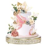 FEICTPOX Cake Stand, Metal Round Cupcake Dessert Stand Cake Display Holder Cookies Fruit Serving Tray Decor for Wedding Party Birthday Baby Showers Anniversary (16in, Gold.Hi-Q)
