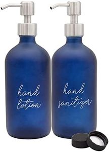 Darware Navy Lotion/Sanitizer Pump Bottles (Set of 2, Navy Blue); Glass Pump Dispenser Bottles for Hand Care, Pre-Labeled